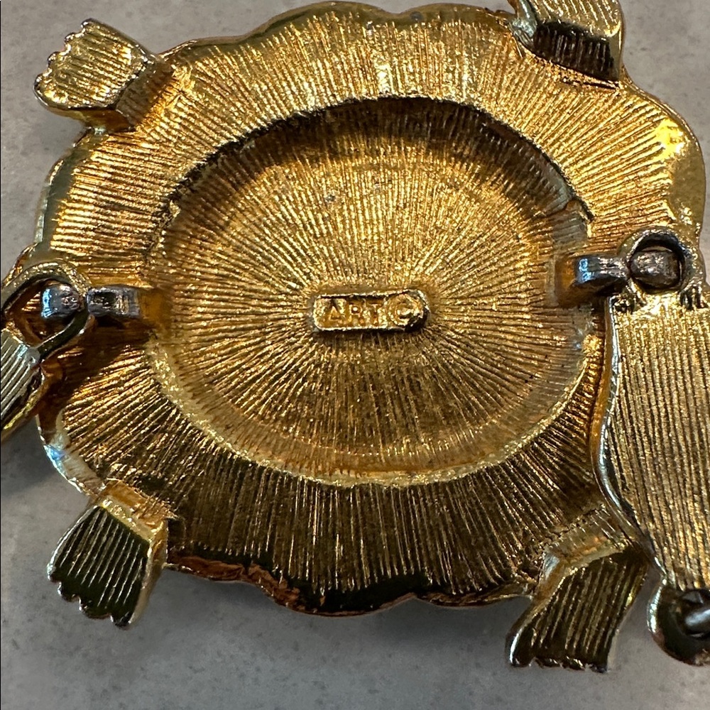 Vintage ART Arthur Pepper Gold Tone & Enamel Articulated Turtle Necklace Pendant - Picture 5 of 6